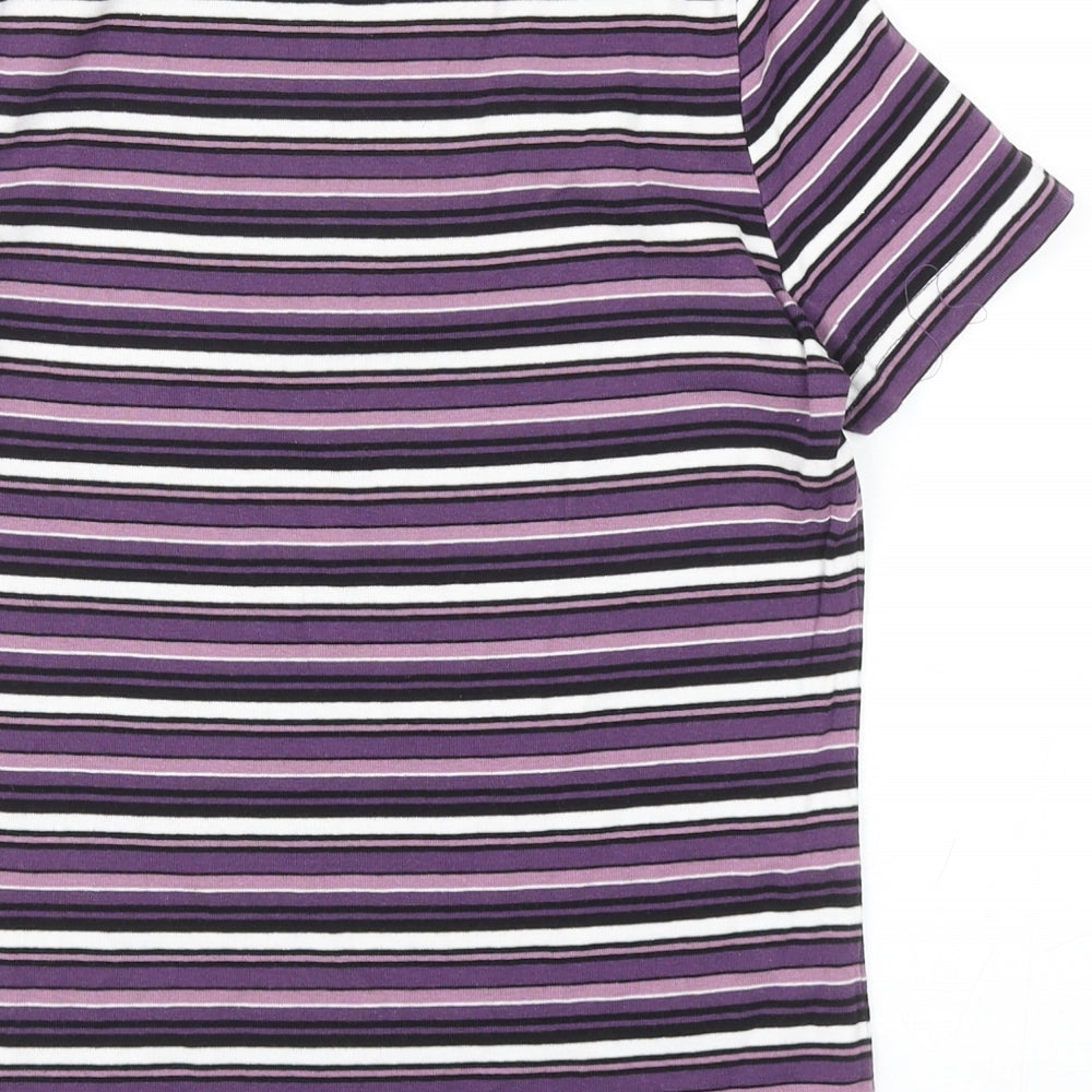 Retimans Womens Purple Striped Cotton Basic T-Shirt Size M Crew Neck
