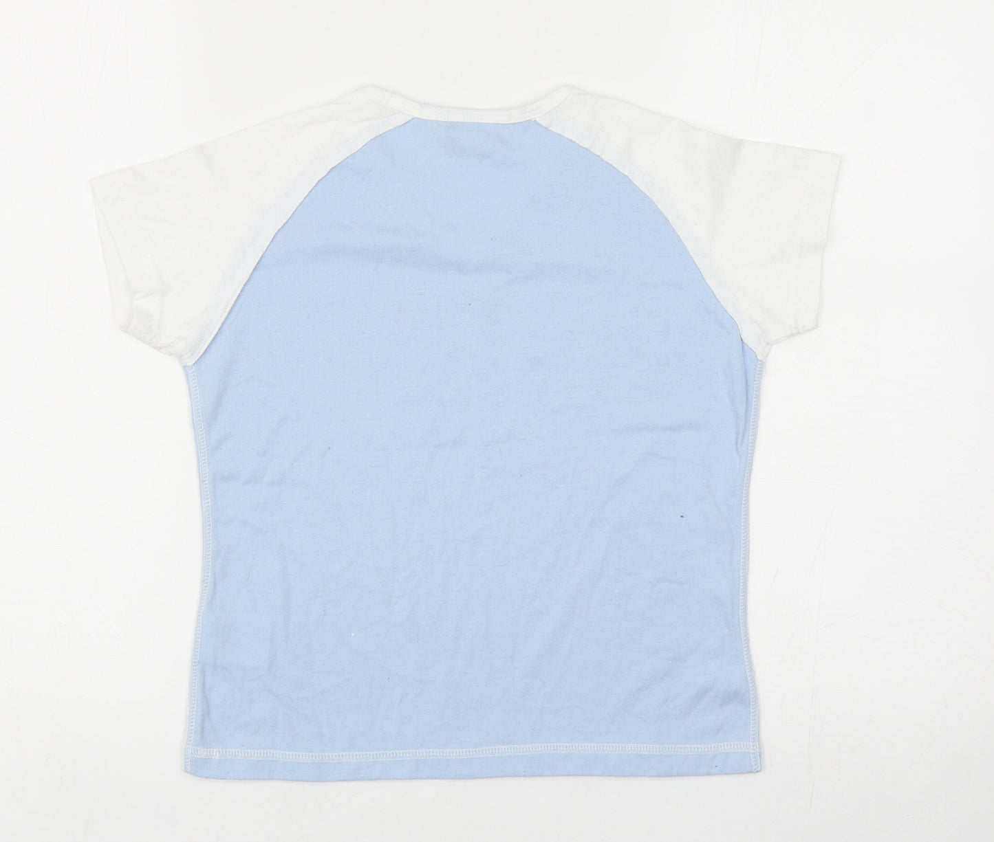 Reebok Girls Blue Colourblock Cotton Basic T-Shirt Size XL V-Neck Pullover