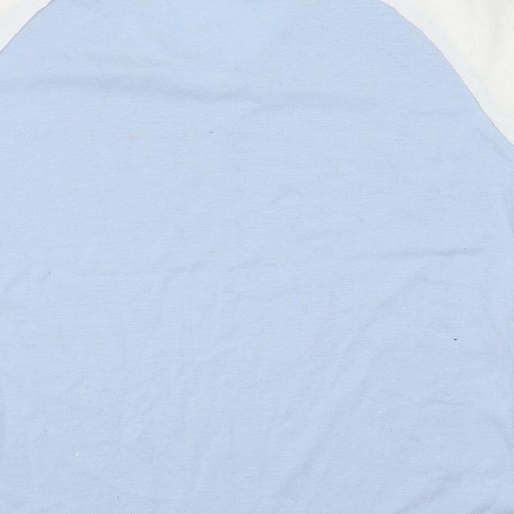 Reebok Girls Blue Colourblock Cotton Basic T-Shirt Size XL V-Neck Pullover