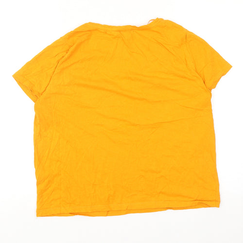 Zara Womens Orange Cotton Basic T-Shirt Size L V-Neck