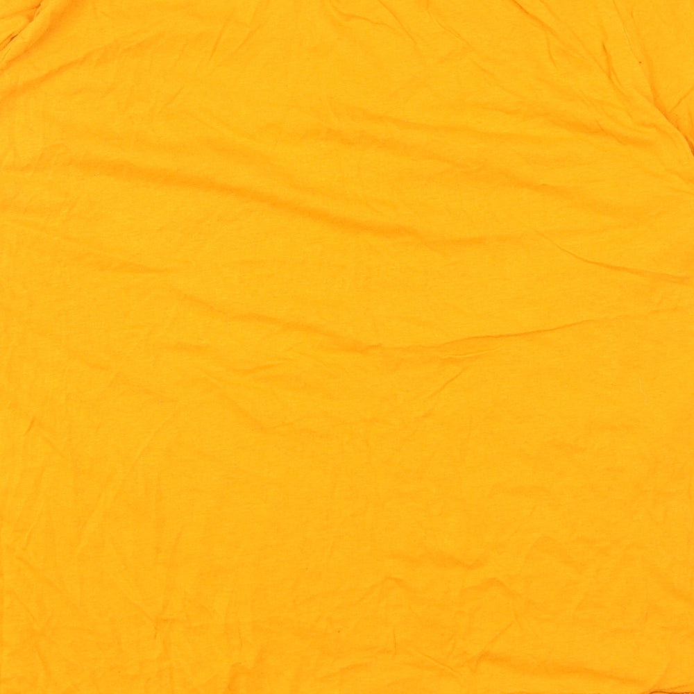 Zara Womens Orange Cotton Basic T-Shirt Size L V-Neck