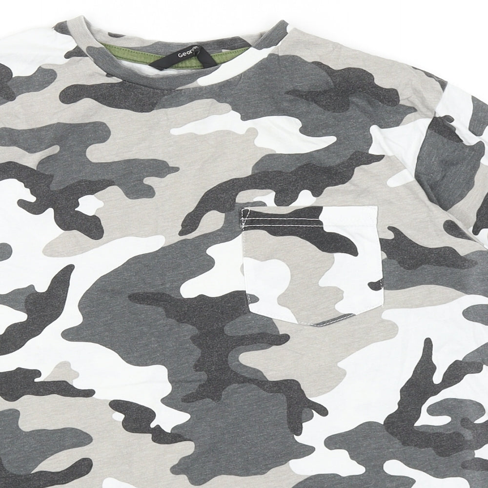 George Boys Multicoloured Camouflage Cotton Basic T-Shirt Size 13-14 Years Crew Neck Pullover