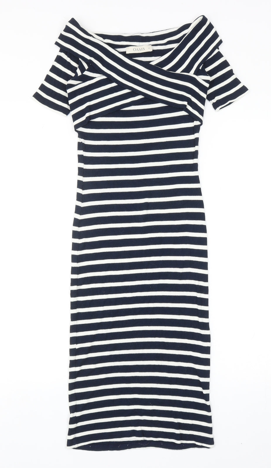 Oasis Womens Blue Striped Viscose Jumper Dress Size XS V-Neck Pullover