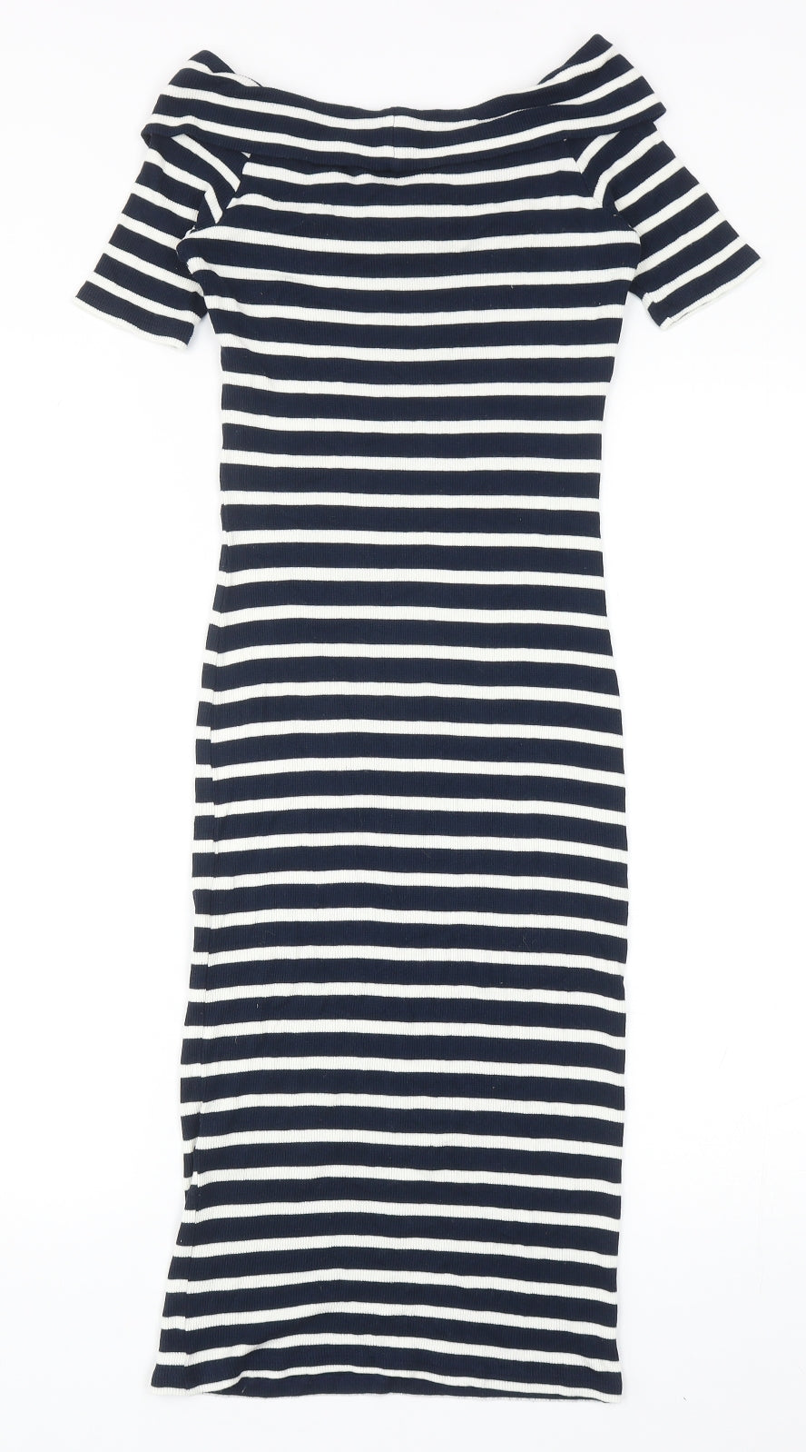 Oasis Womens Blue Striped Viscose Jumper Dress Size XS V-Neck Pullover