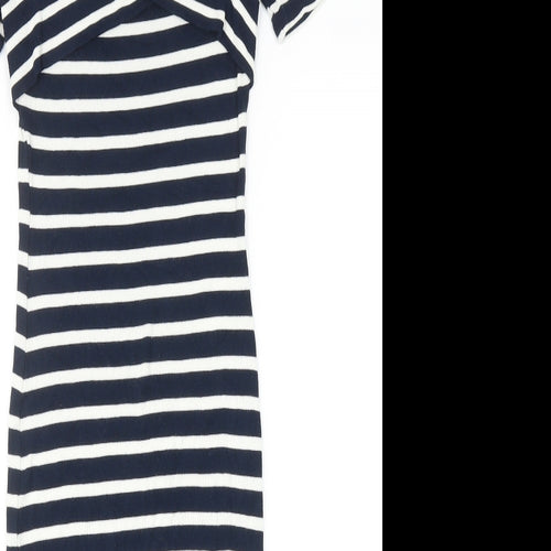 Oasis Womens Blue Striped Viscose Jumper Dress Size XS V-Neck Pullover
