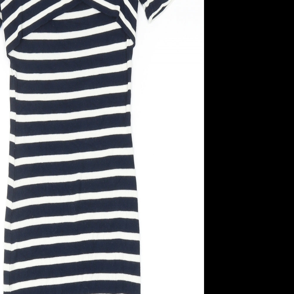 Oasis Womens Blue Striped Viscose Jumper Dress Size XS V-Neck Pullover