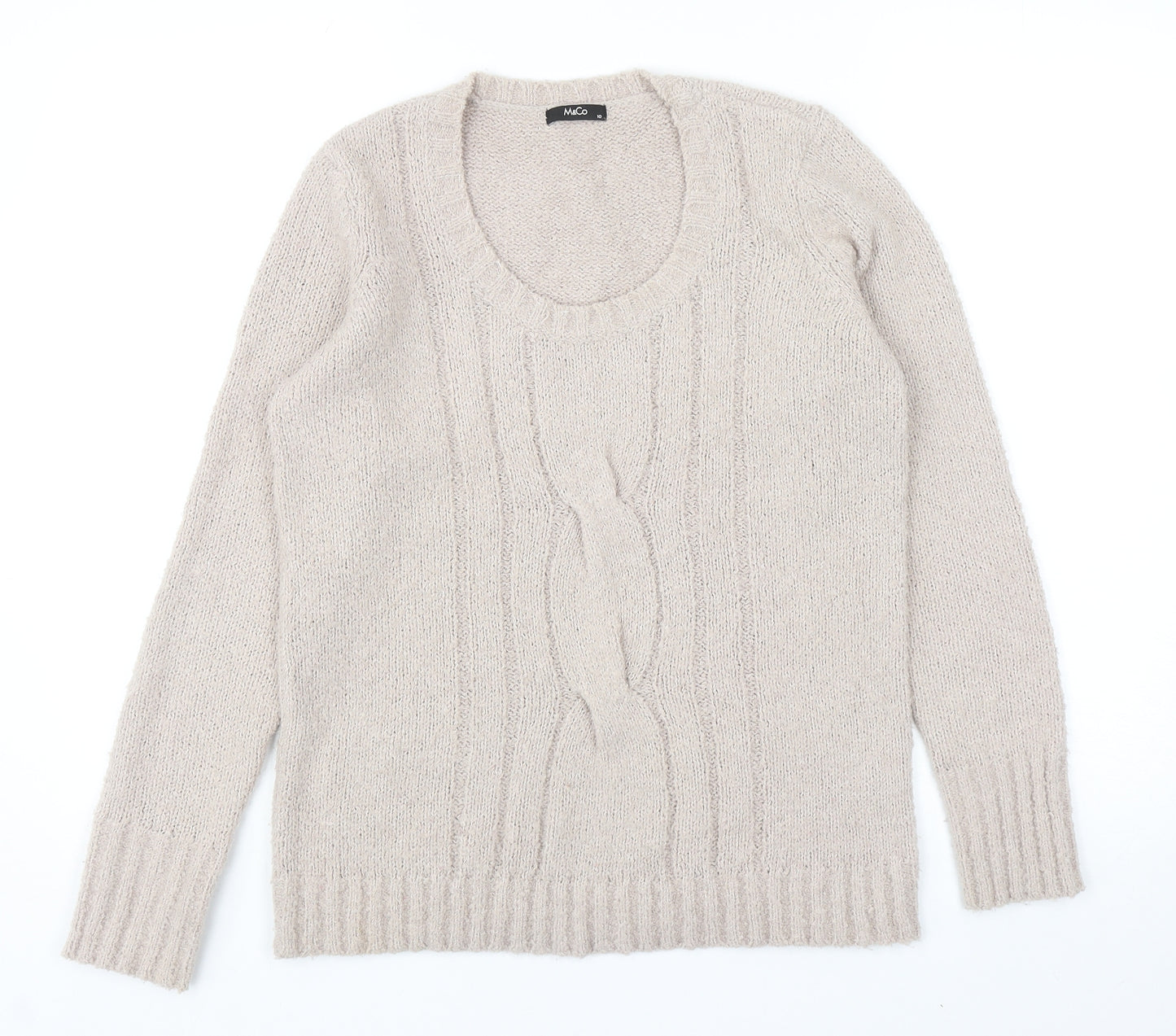 M&Co Womens Beige Scoop Neck Acrylic Pullover Jumper Size 10