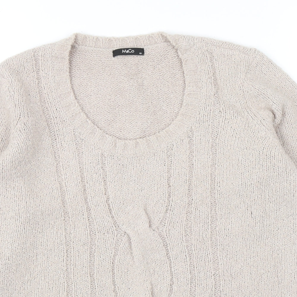 M&Co Womens Beige Scoop Neck Acrylic Pullover Jumper Size 10