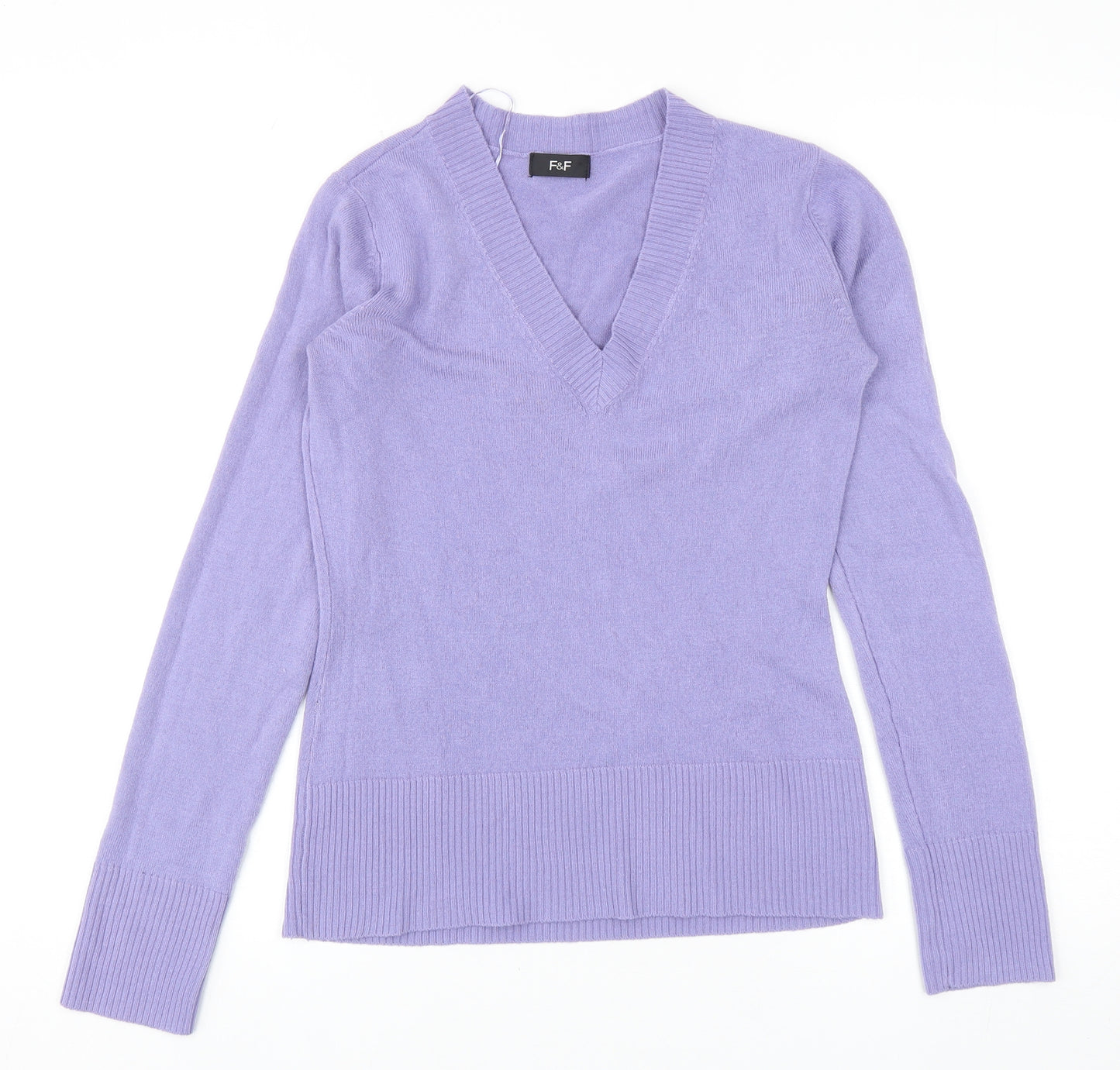 F&F Womens Purple V-Neck Acrylic Pullover Jumper Size 8