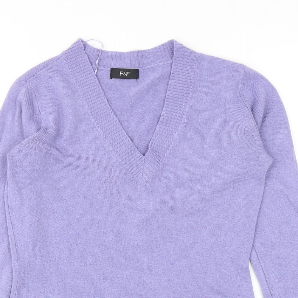 F&F Womens Purple V-Neck Acrylic Pullover Jumper Size 8