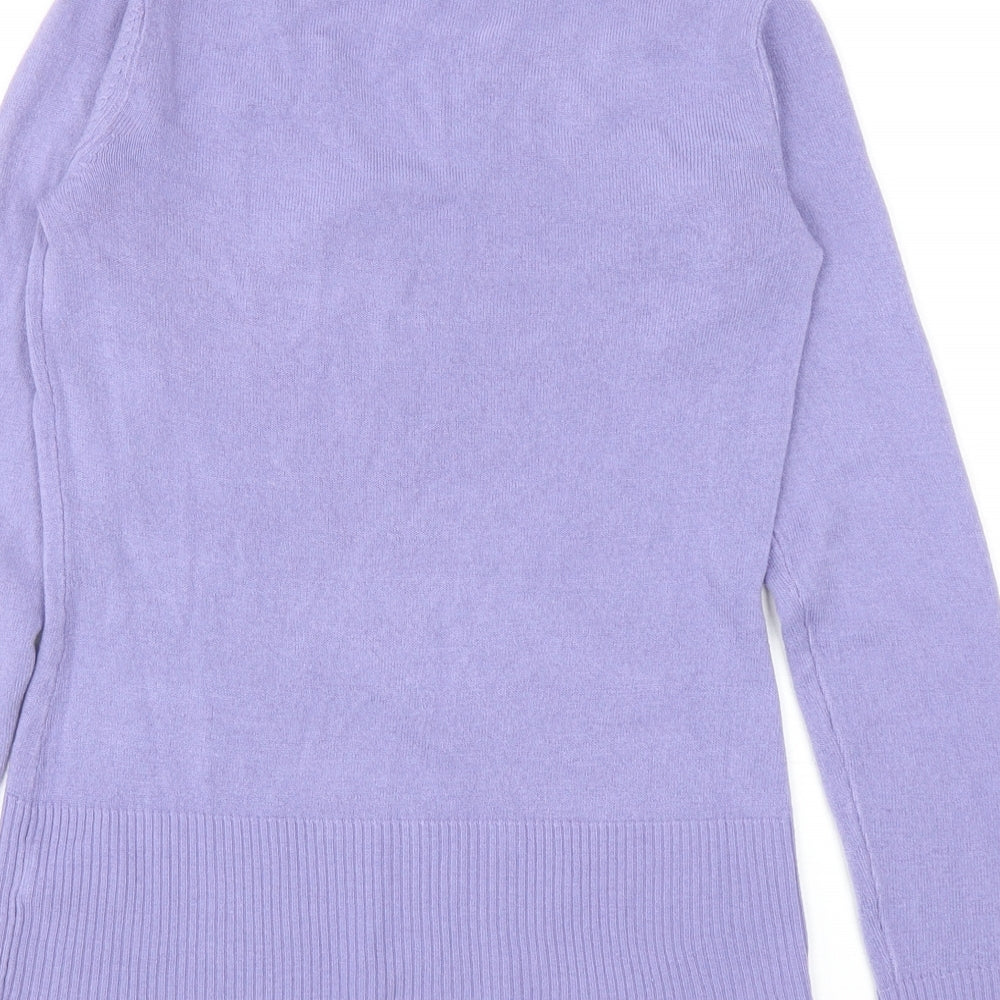 F&F Womens Purple V-Neck Acrylic Pullover Jumper Size 8