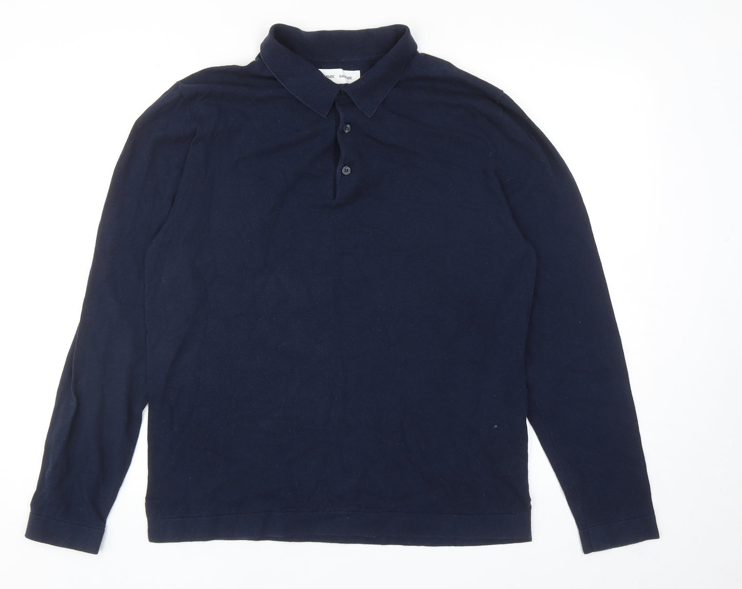 Samsoe & Samsoe Mens Blue Cotton Polo Size M Collared Button