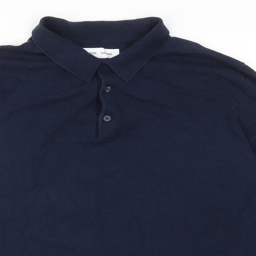 Samsoe & Samsoe Mens Blue Cotton Polo Size M Collared Button