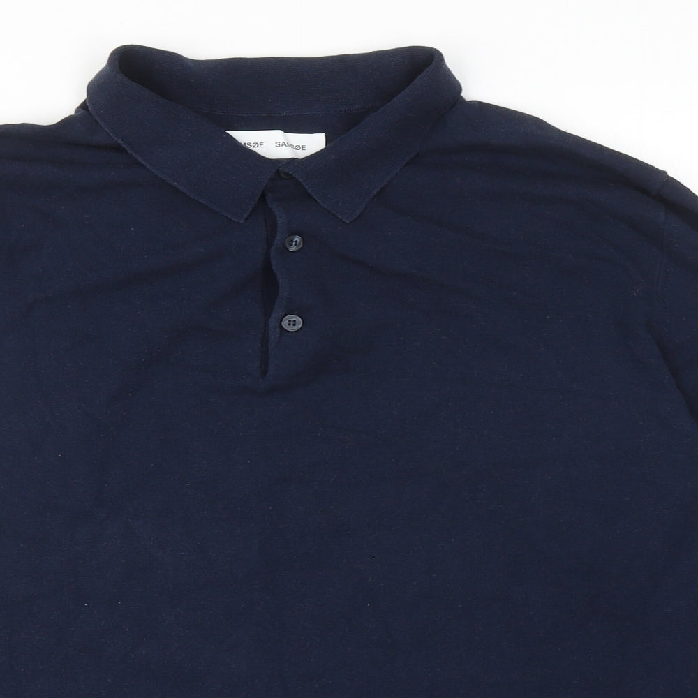 Samsoe & Samsoe Mens Blue Cotton Polo Size M Collared Button