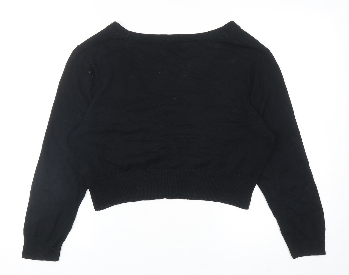 F&F Womens Black V-Neck Cotton Cardigan Jumper Size 16 - Cropped
