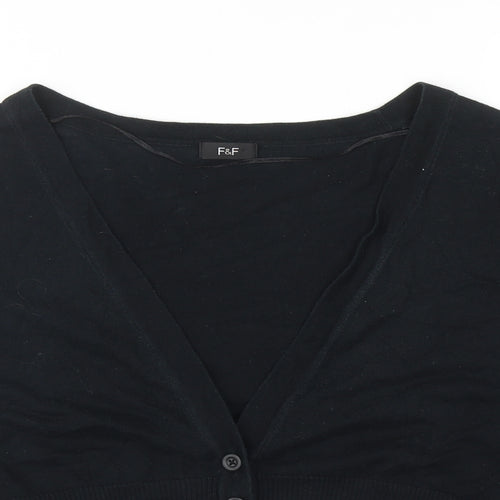 F&F Womens Black V-Neck Cotton Cardigan Jumper Size 16 - Cropped