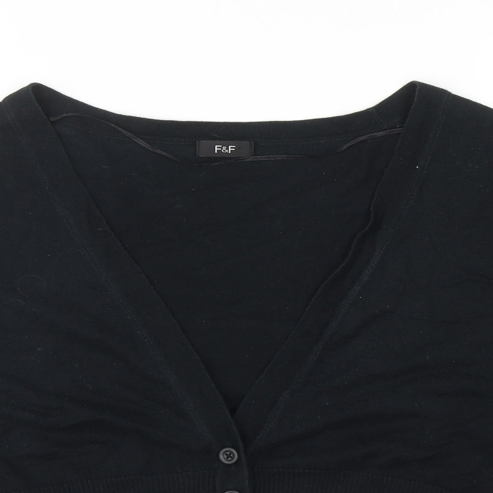 F&F Womens Black V-Neck Cotton Cardigan Jumper Size 16 - Cropped