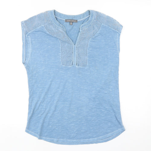 Laura Ashley Womens Blue Cotton Basic T-Shirt Size 8 V-Neck
