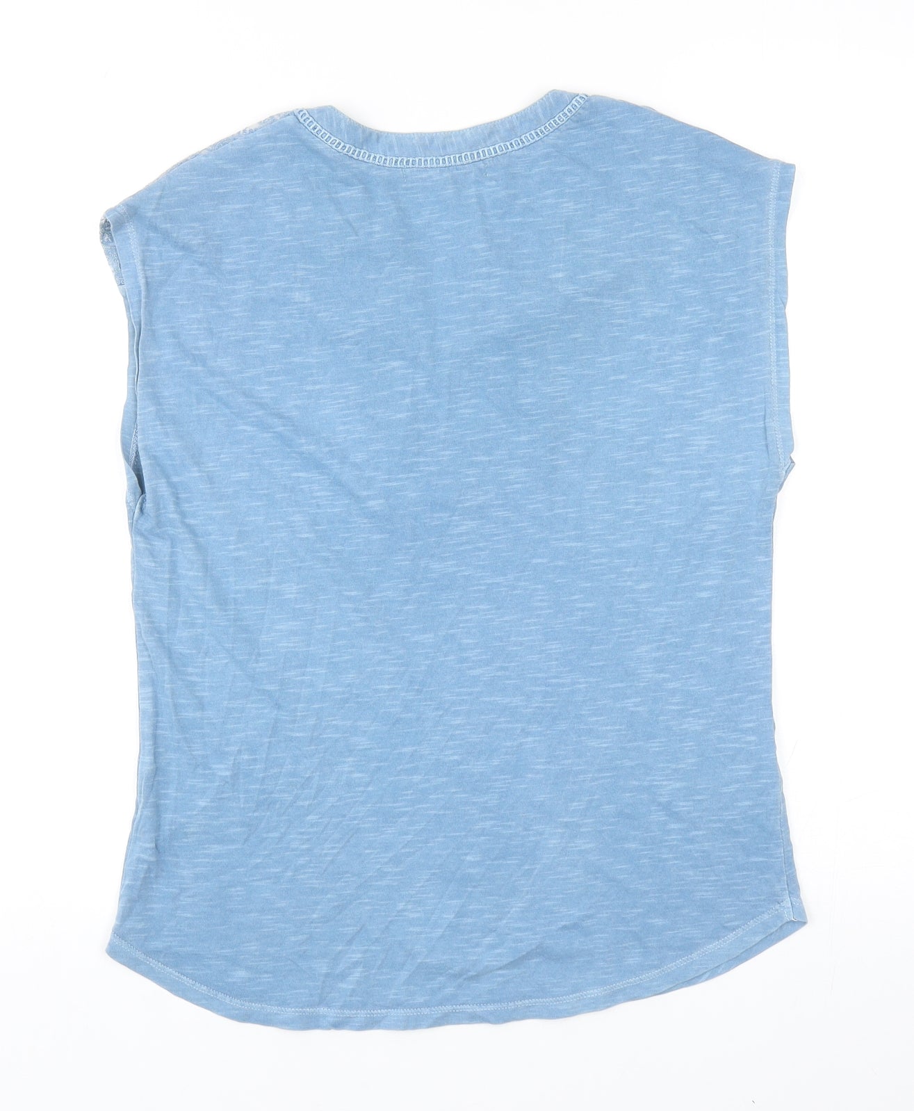 Laura Ashley Womens Blue Cotton Basic T-Shirt Size 8 V-Neck