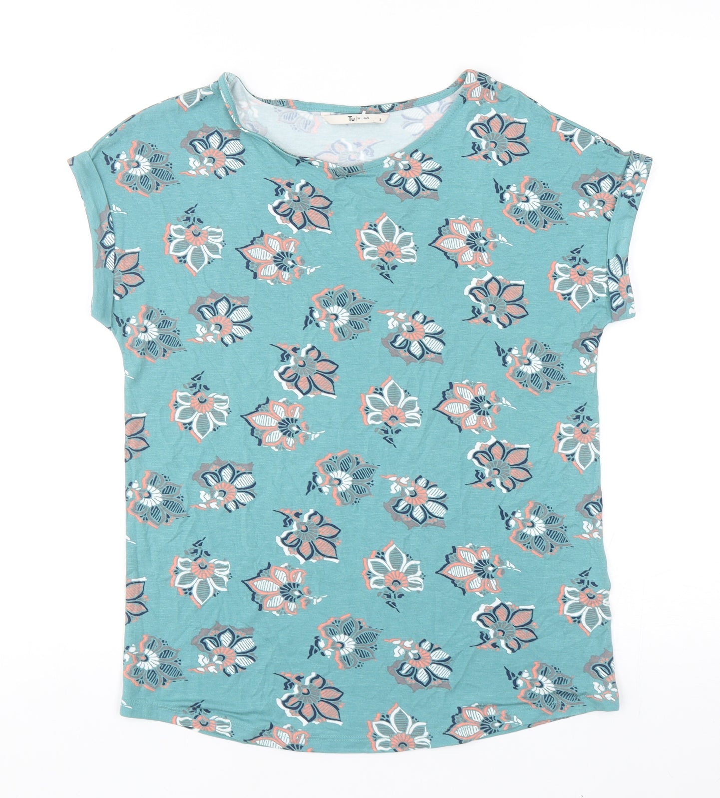 TU Womens Multicoloured Floral Viscose Basic T-Shirt Size 8 Round Neck