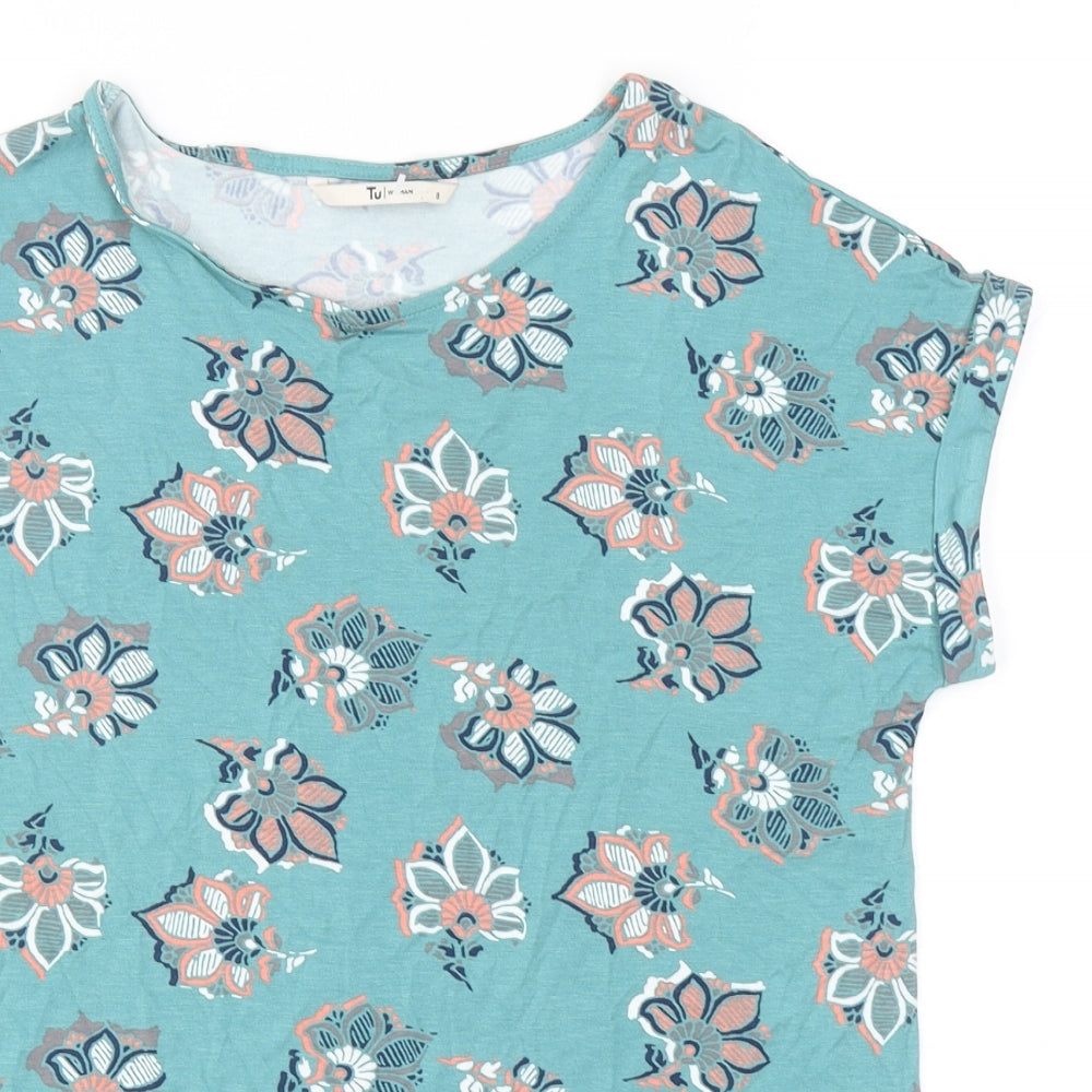 TU Womens Multicoloured Floral Viscose Basic T-Shirt Size 8 Round Neck