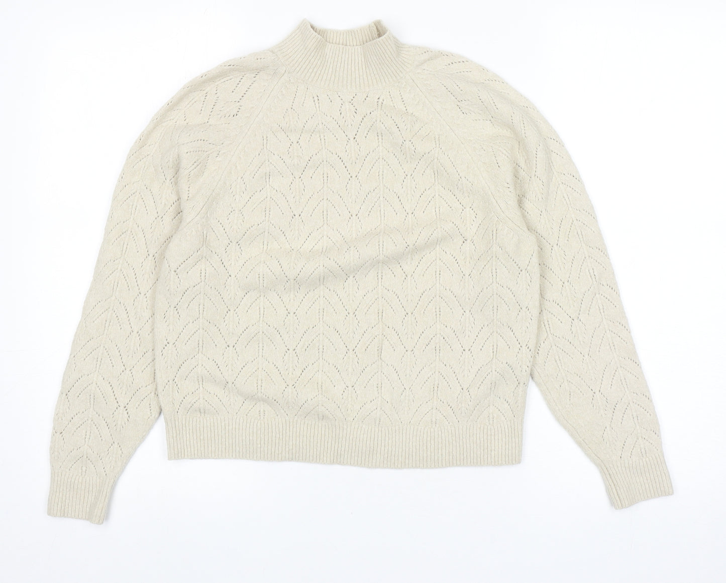 Uniqlo Womens Beige Mock Neck Acrylic Pullover Jumper Size XS