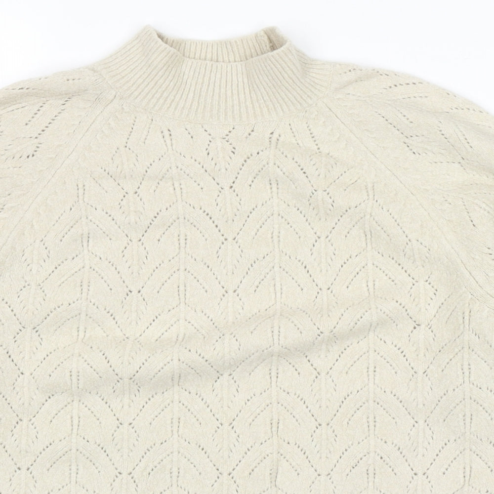 Uniqlo Womens Beige Mock Neck Acrylic Pullover Jumper Size XS