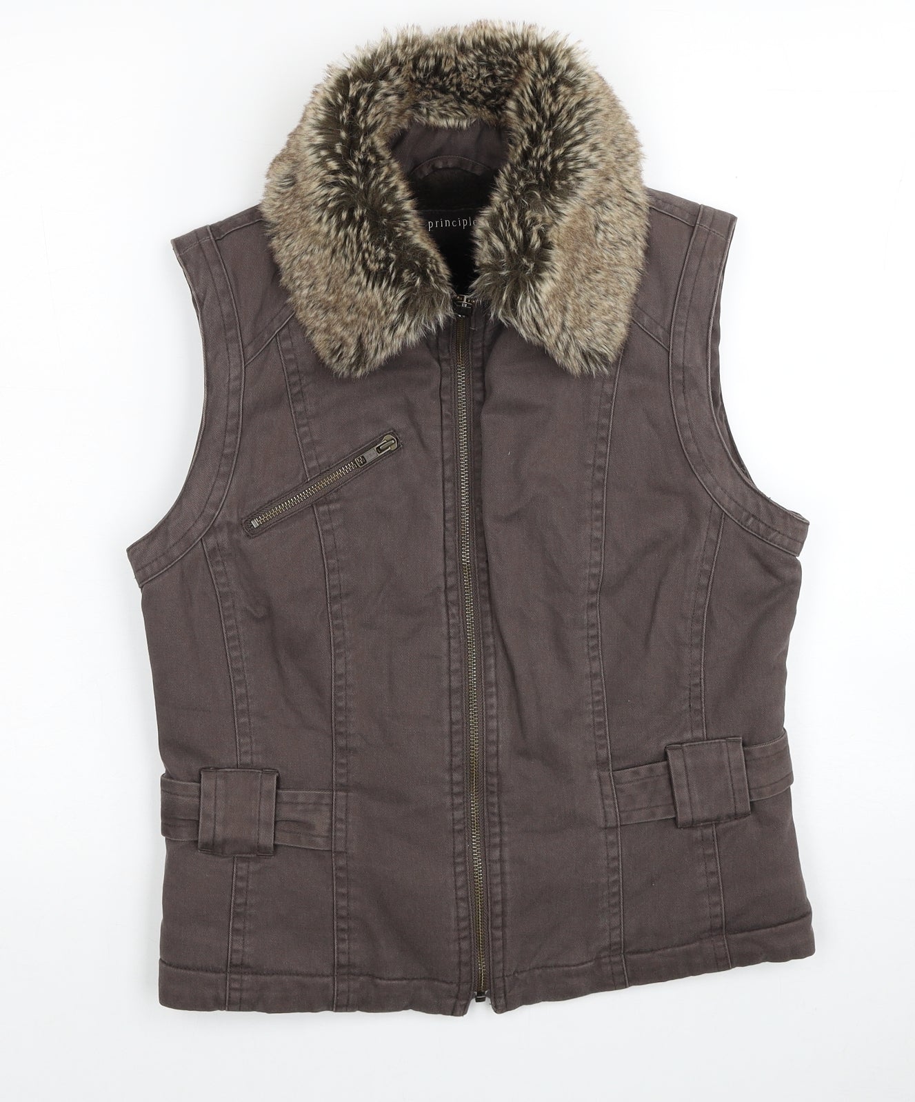 Principles Womens Brown Gilet Waistcoat Size 10 Zip