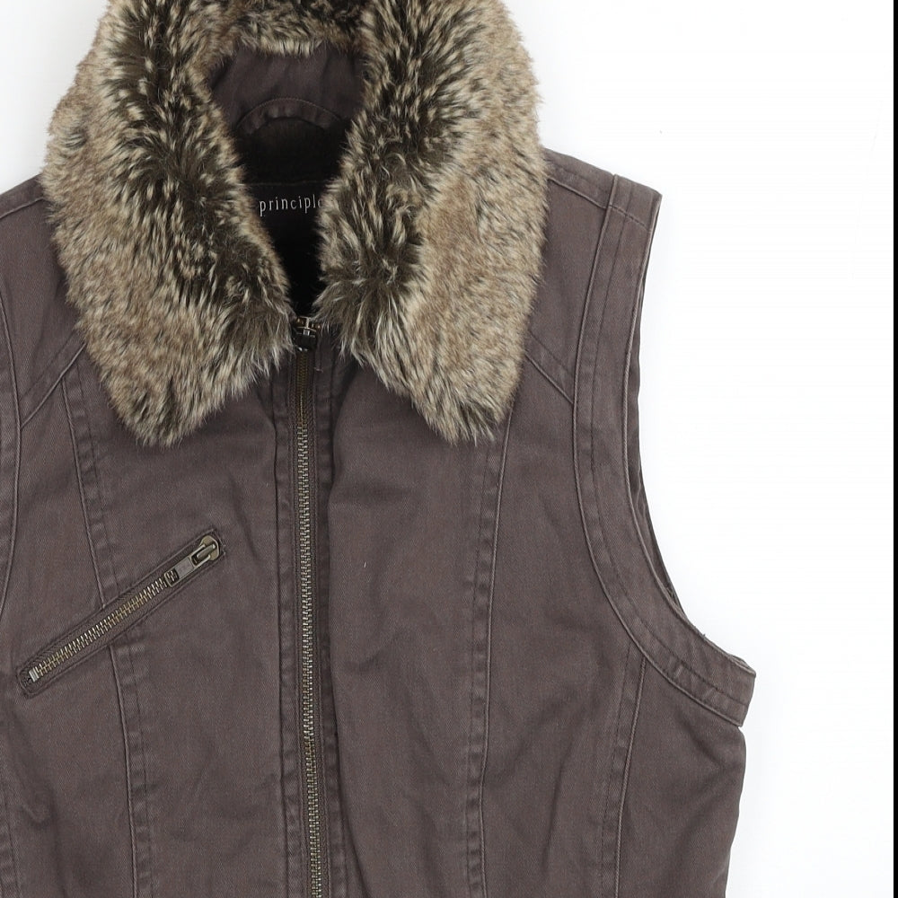 Principles Womens Brown Gilet Waistcoat Size 10 Zip