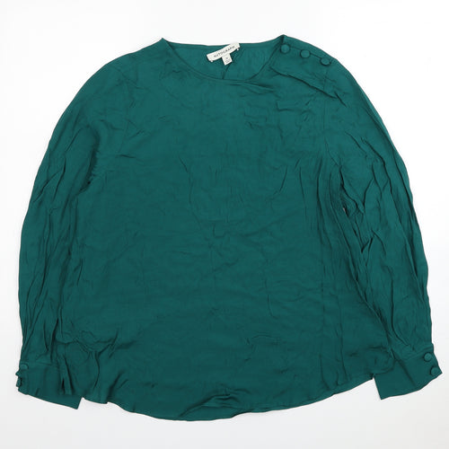 Marks and Spencer Womens Green Viscose Basic Blouse Size 16 Round Neck
