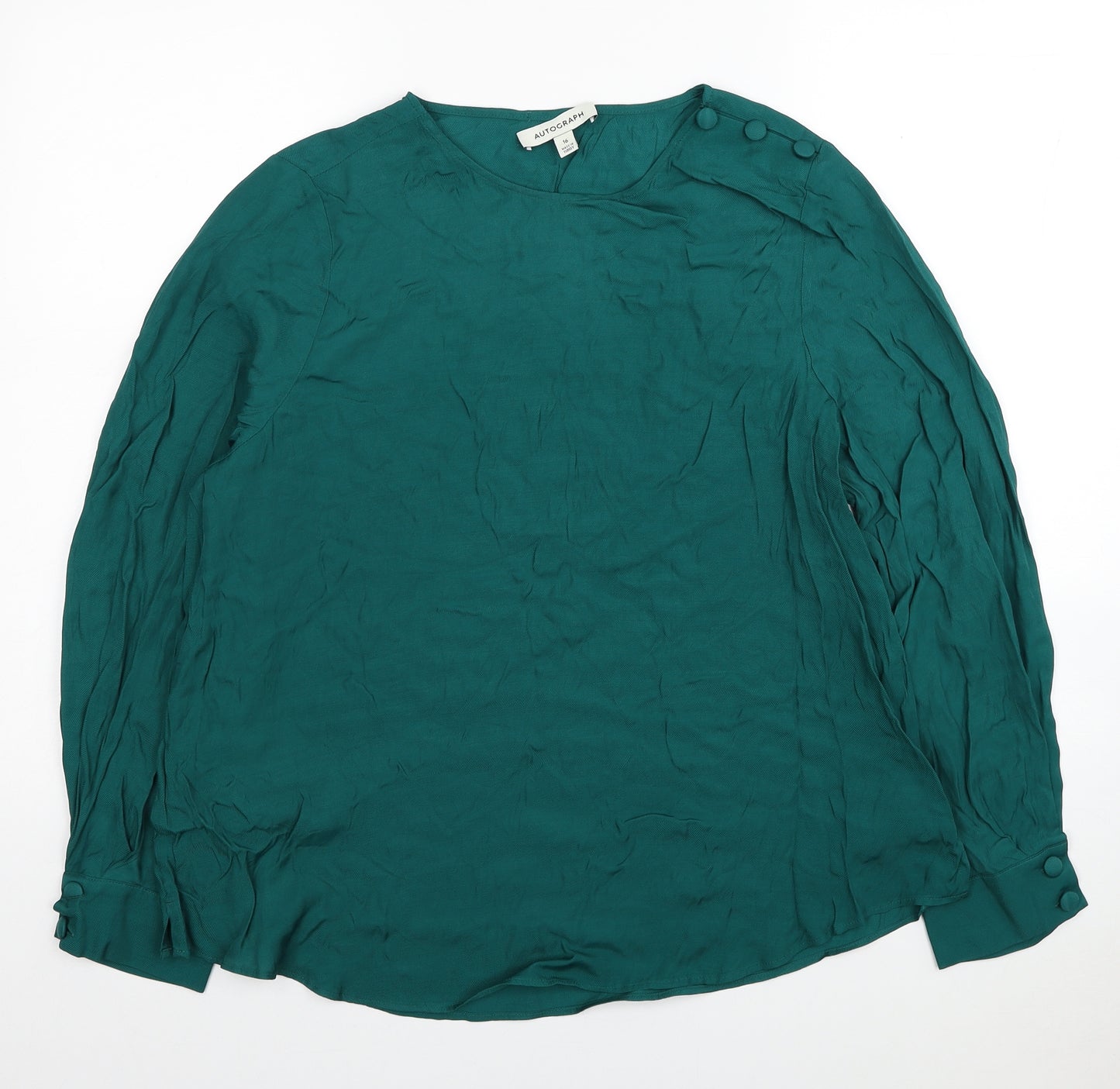 Marks and Spencer Womens Green Viscose Basic Blouse Size 16 Round Neck