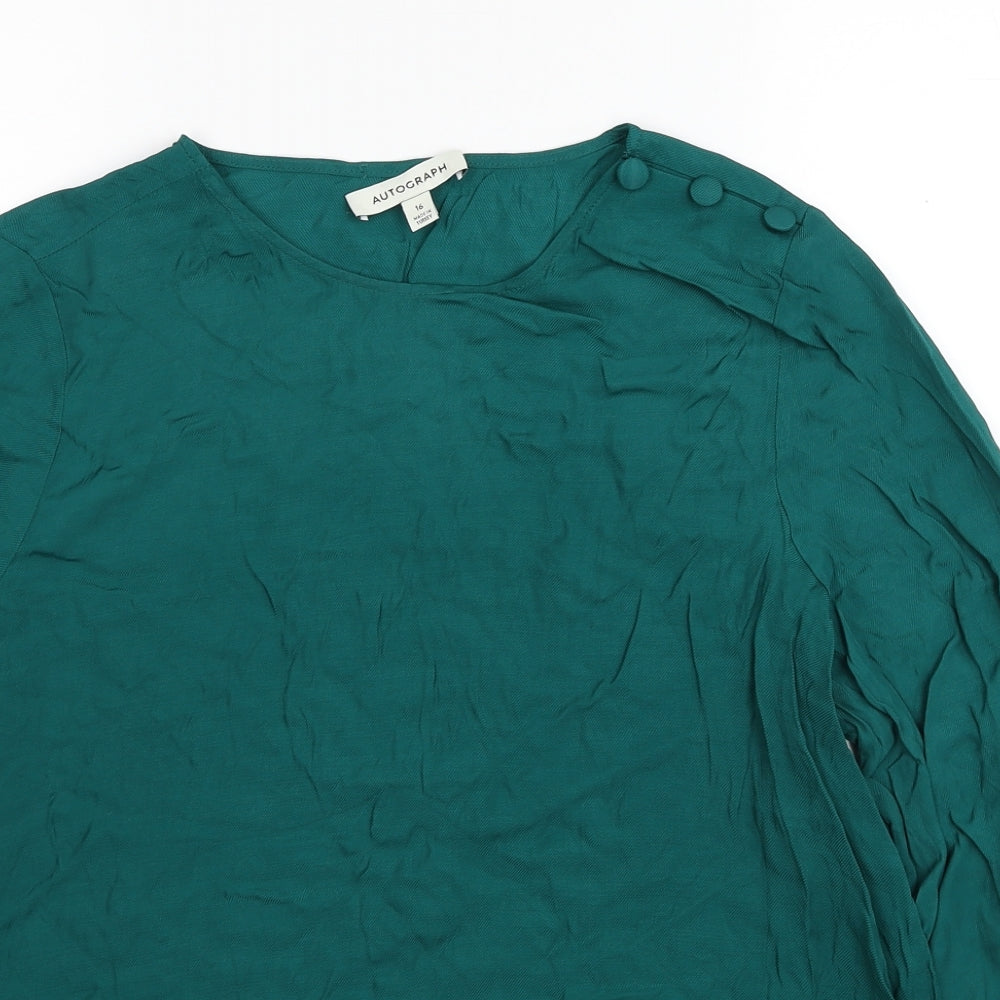 Marks and Spencer Womens Green Viscose Basic Blouse Size 16 Round Neck