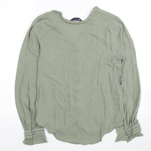 Marks and Spencer Womens Green Viscose Basic Button-Up Size 6 V-Neck