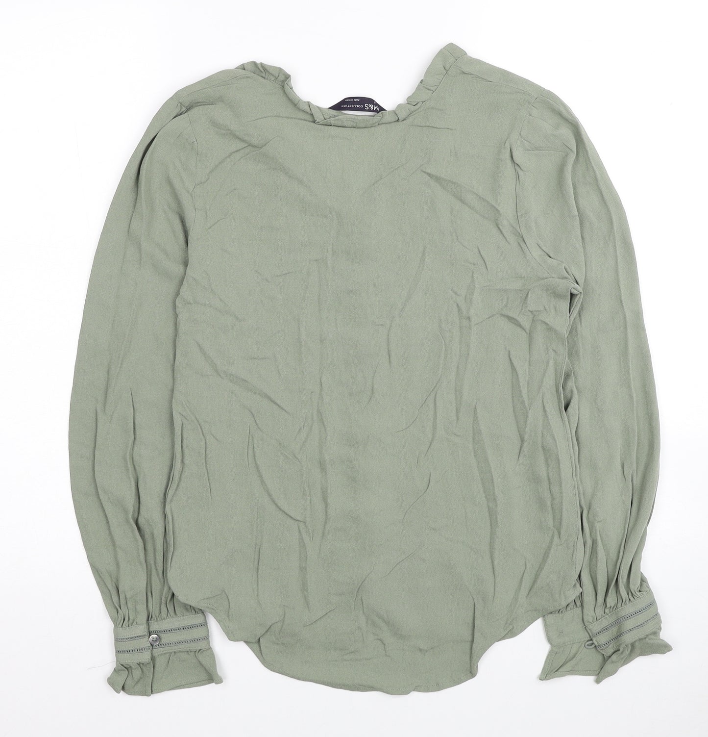 Marks and Spencer Womens Green Viscose Basic Button-Up Size 6 V-Neck