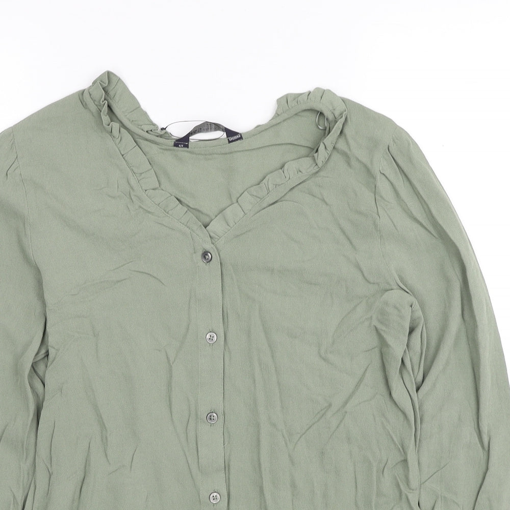 Marks and Spencer Womens Green Viscose Basic Button-Up Size 6 V-Neck