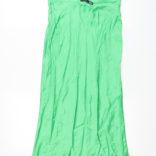 Zara Womens Green Viscose Slip Dress Size S V-Neck Zip