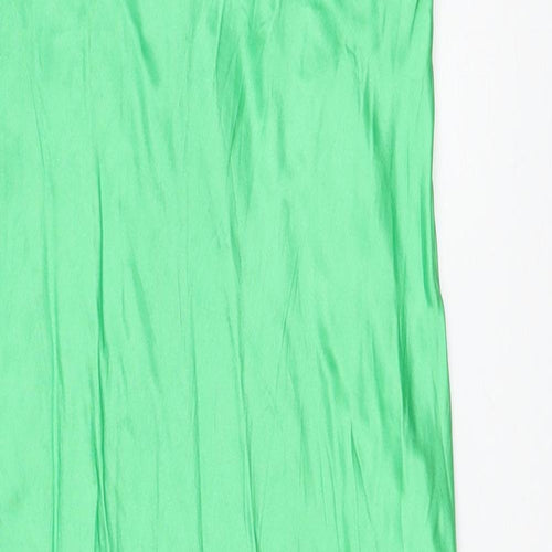 Zara Womens Green Viscose Slip Dress Size S V-Neck Zip