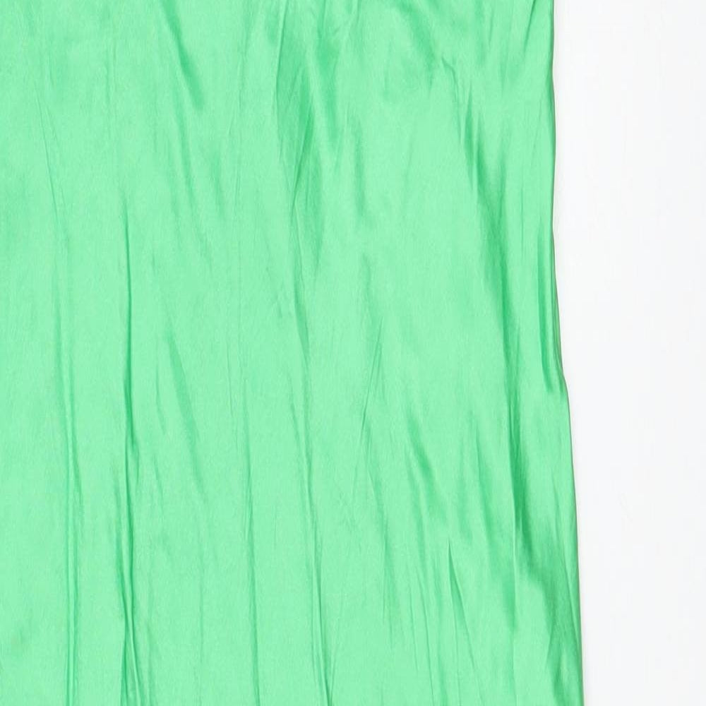 Zara Womens Green Viscose Slip Dress Size S V-Neck Zip