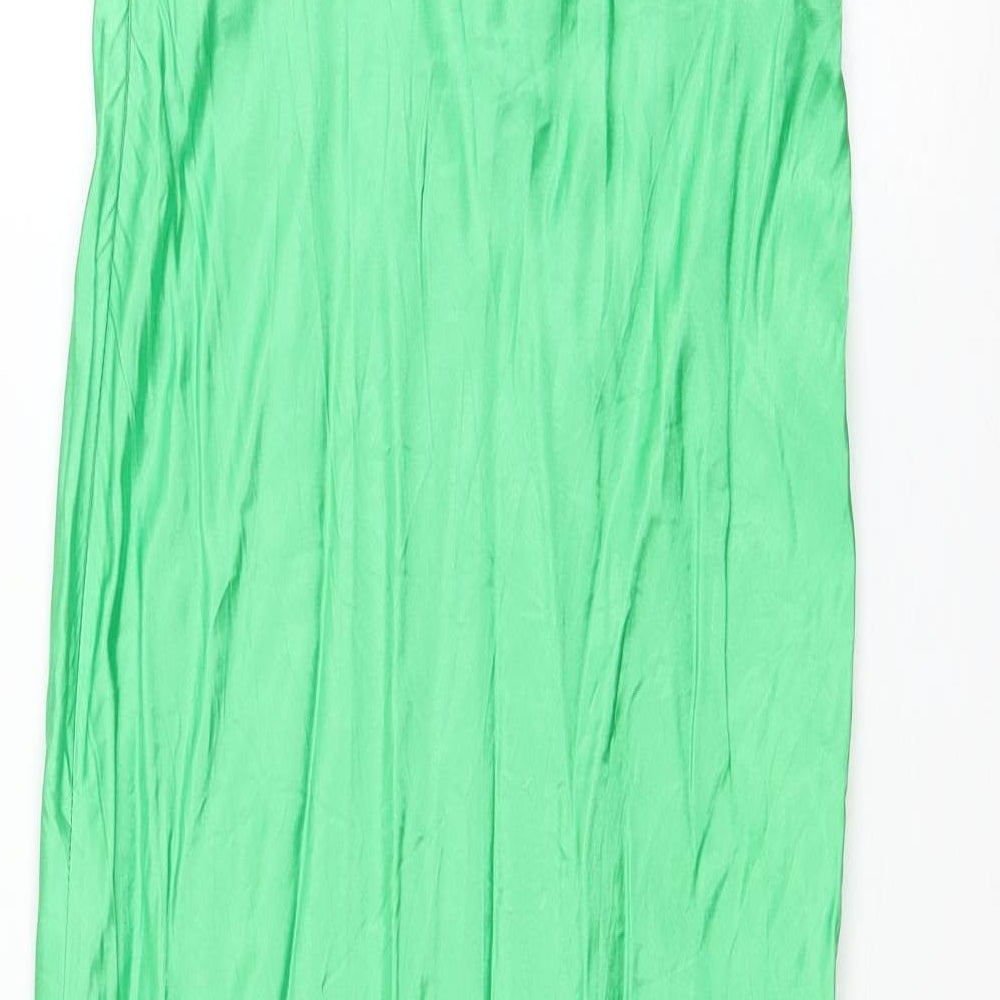 Zara Womens Green Viscose Slip Dress Size S V-Neck Zip