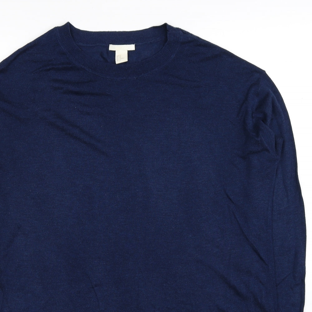 H&M Womens Blue Crew Neck Acrylic Pullover Jumper Size M