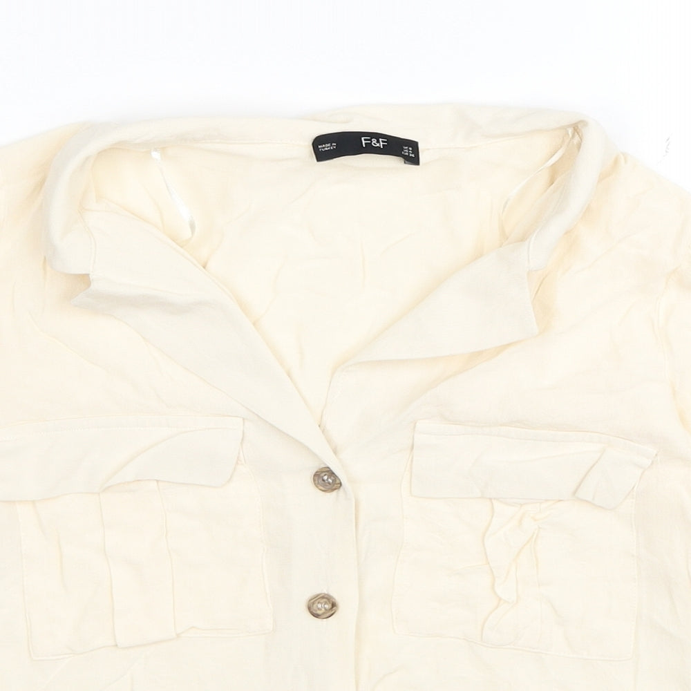 F&F Womens Ivory Viscose Basic Button-Up Size 8 Collared