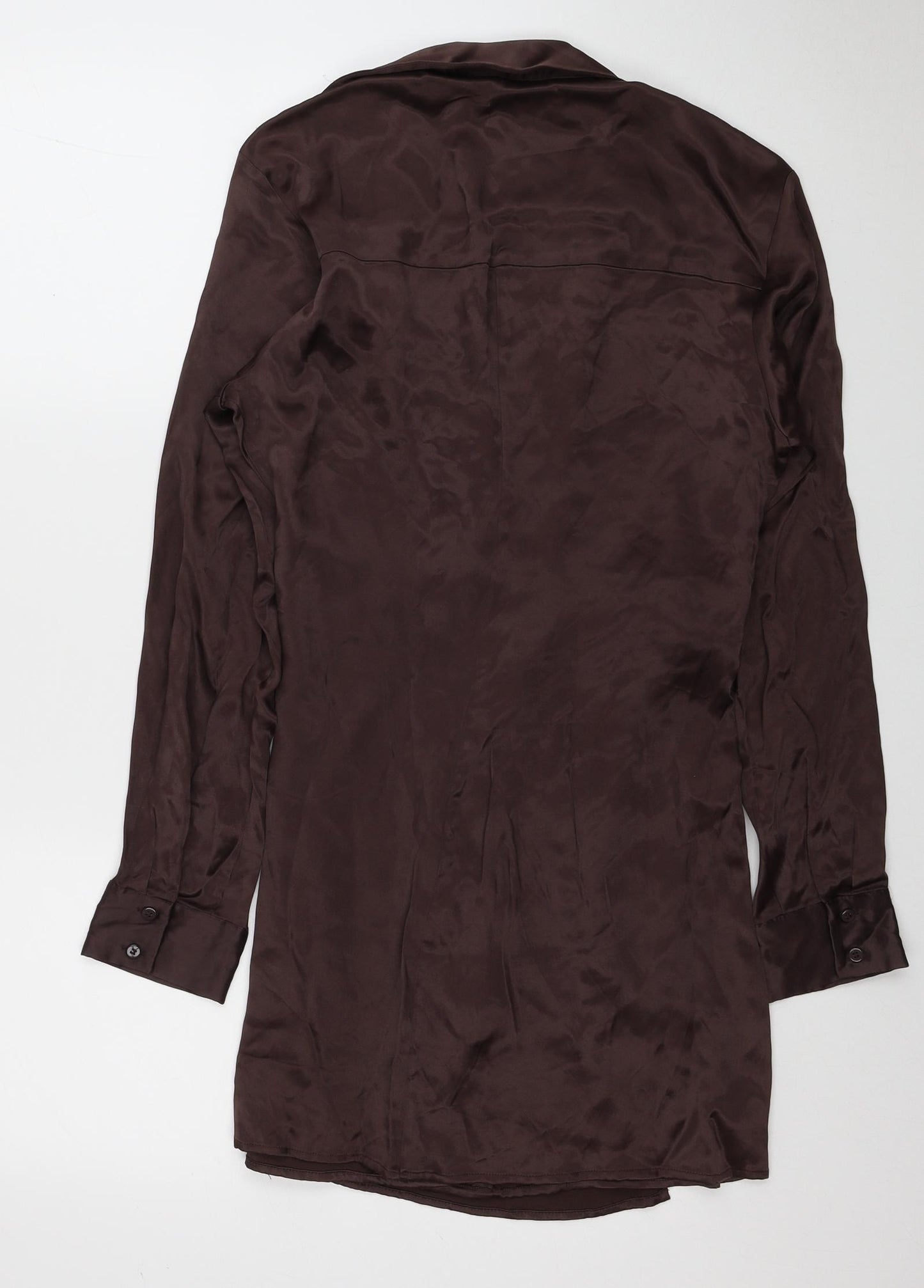 Zara Womens Brown Viscose Shirt Dress Size M Collared Button