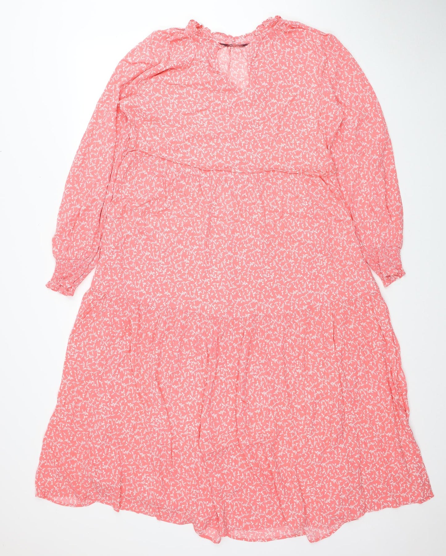 Marks and Spencer Womens Pink Floral Viscose A-Line Size 14 V-Neck Pullover