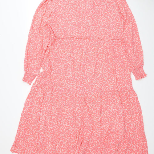 Marks and Spencer Womens Pink Floral Viscose A-Line Size 14 V-Neck Pullover