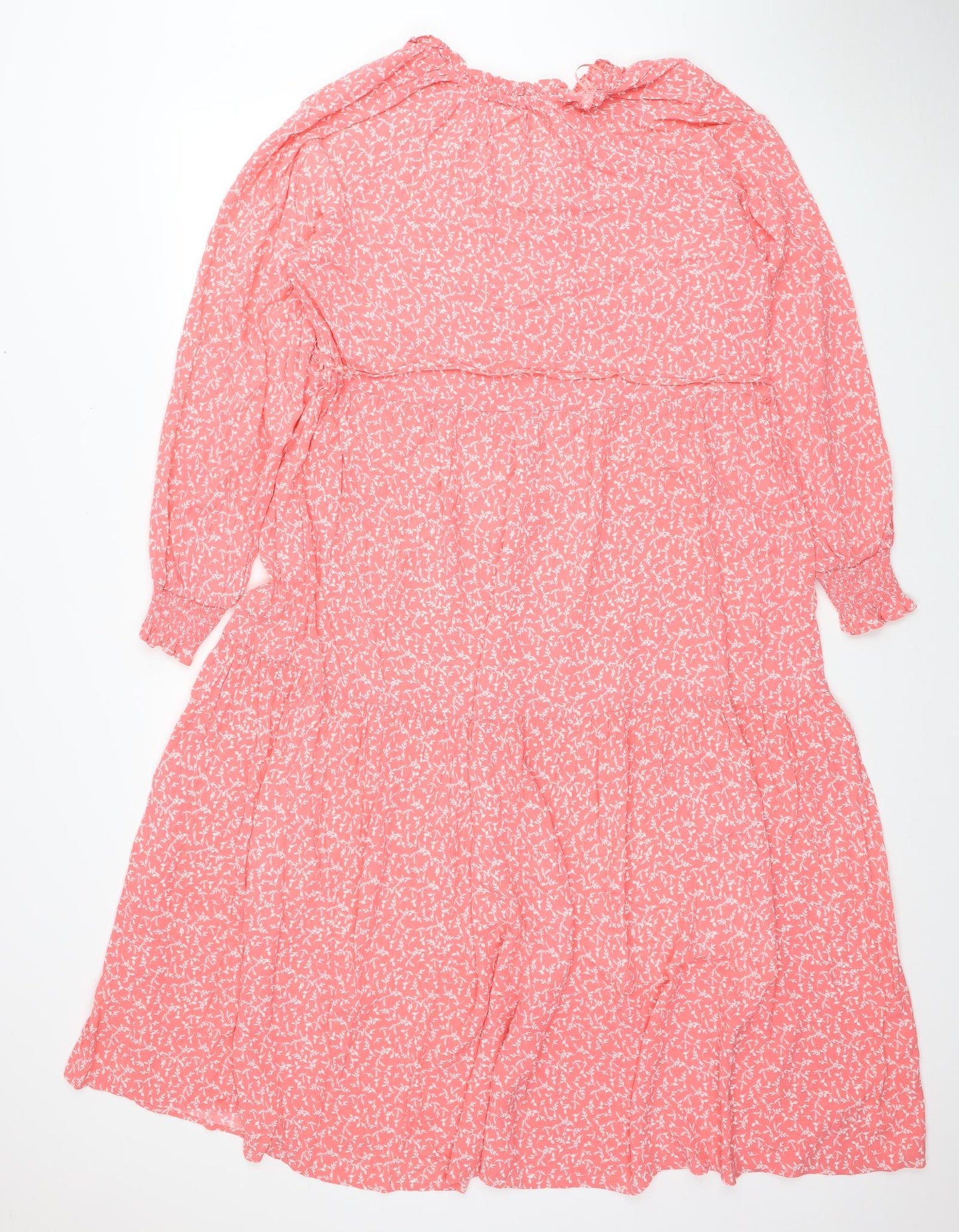 Marks and Spencer Womens Pink Floral Viscose A-Line Size 14 V-Neck Pullover