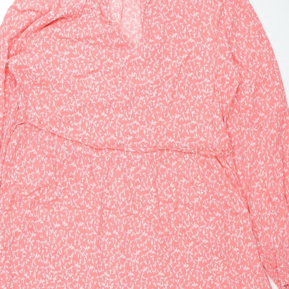 Marks and Spencer Womens Pink Floral Viscose A-Line Size 14 V-Neck Pullover