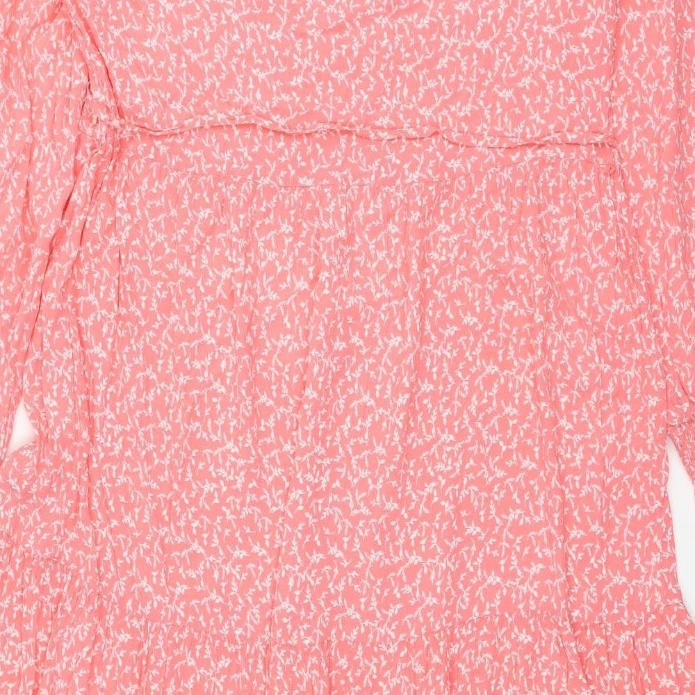 Marks and Spencer Womens Pink Floral Viscose A-Line Size 14 V-Neck Pullover