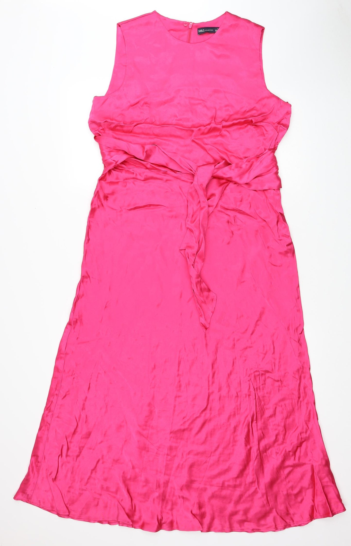 Marks and Spencer Womens Pink Viscose A-Line Size 14 Round Neck Zip