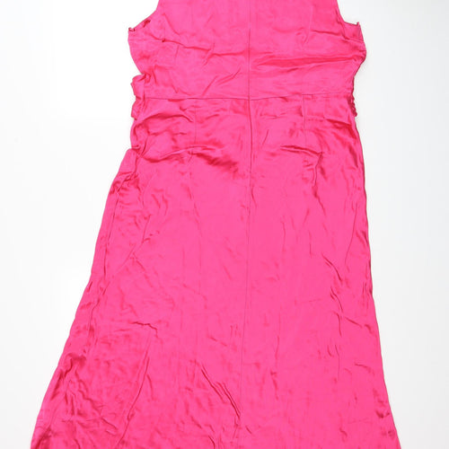 Marks and Spencer Womens Pink Viscose A-Line Size 14 Round Neck Zip