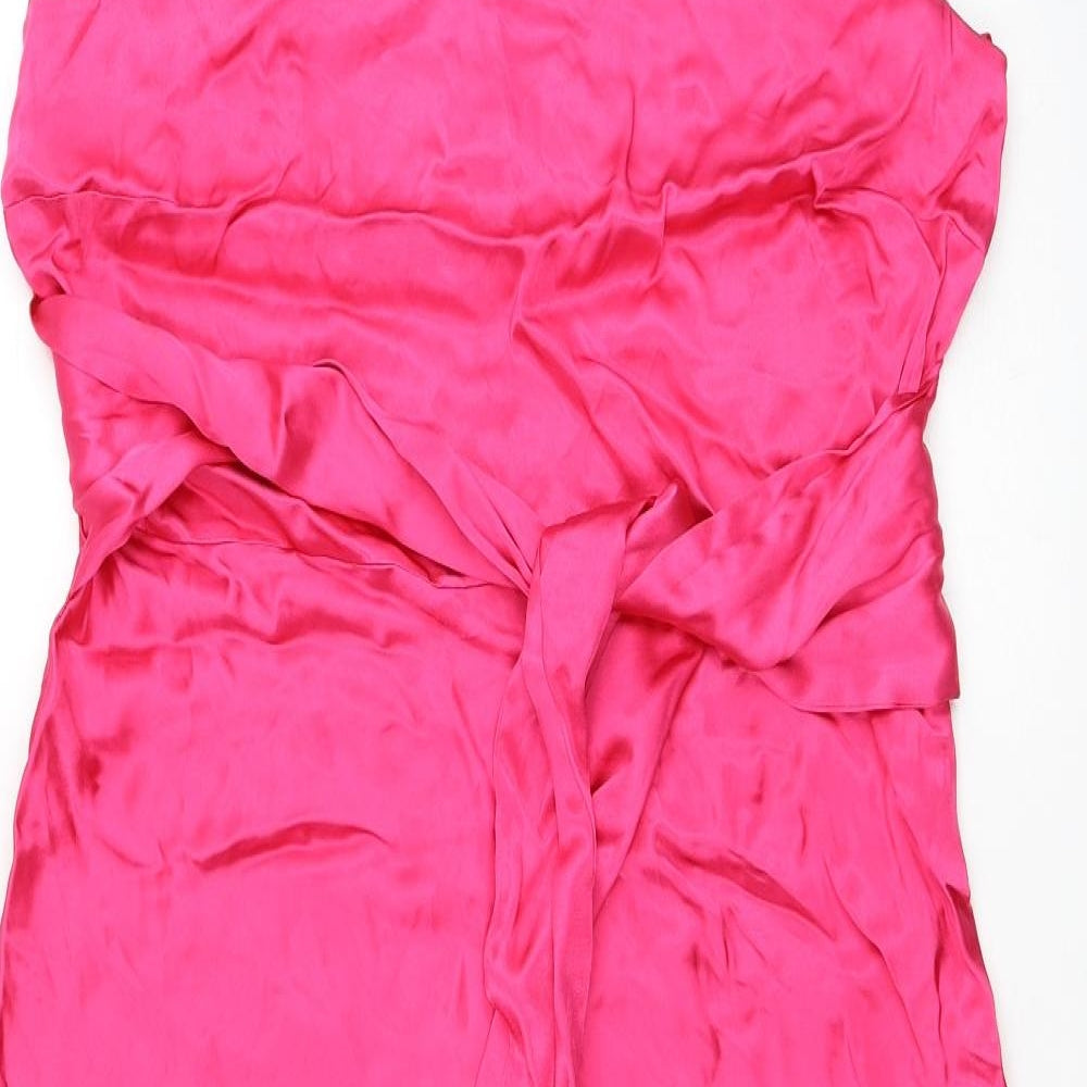 Marks and Spencer Womens Pink Viscose A-Line Size 14 Round Neck Zip